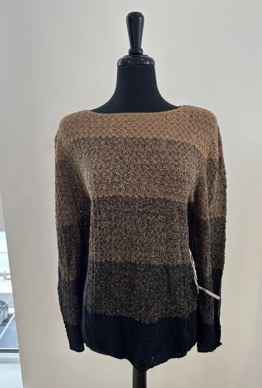 NWT Vtg JOSEPHINE CHAUS Brown And Black Striped Ombré Long Sweater Size 2X